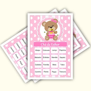 Bingo Chá de Bebê Menina Pdf Para Imprimir