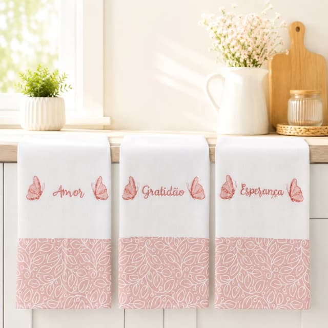 Kit com 3 Panos de Prato Bordados