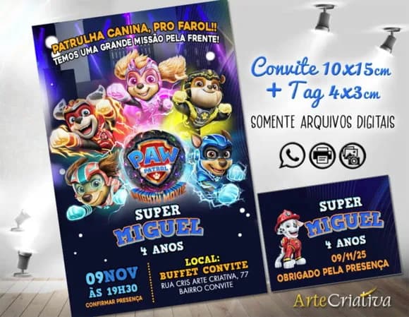 Convite Digital C/tag Patrulha Canina Filme