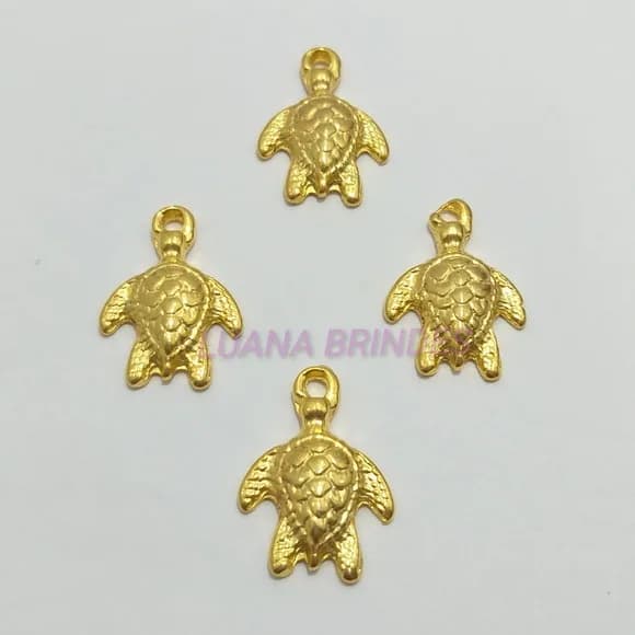 Pingente Tartaruga Marinha de Metal Dourado - pct c/6 uni
