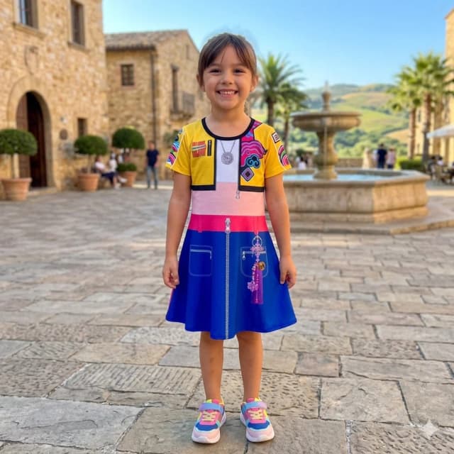 Vestido Infantil K-Pop Estilo Streetwear - Estampa "Rumi" com Zíper e Colar | Atelier Lamparina