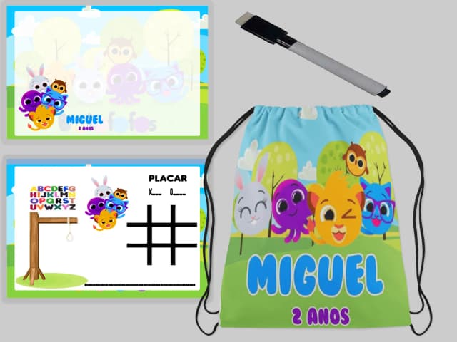 Kit Mochila e Lousa Magica para lembrancinhas Bolofofos