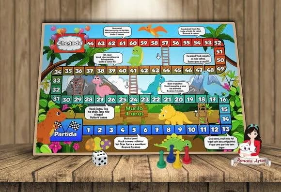 Tabuleiro Educativo Personalizado Dinossauros Cute