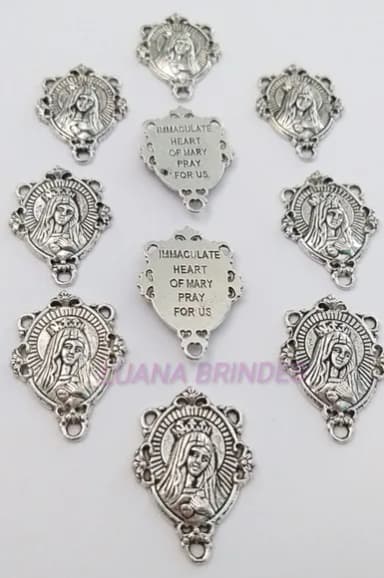 Entremeio Religioso de Maria em Metal Prata - Pct c/ 10 Unid