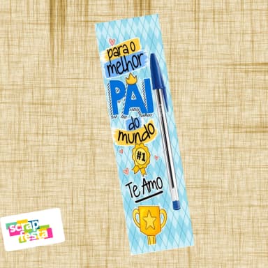 Marca Página Personalizado e Caneta Azul Dia dos Pais