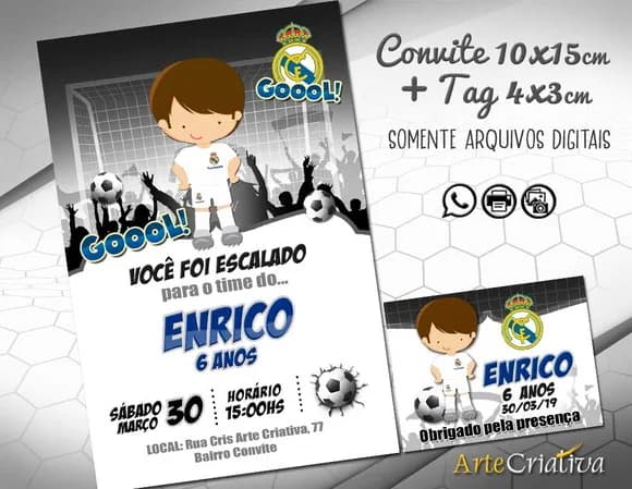 CONVITE DIGITAL C/TAG Futebol Real Madri Menino