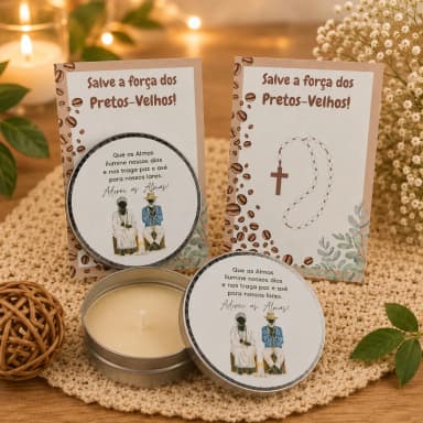 60 unidades de Vela Aromática na latinha Personalizada, Preto velho - Ibejada - Orixás e Entidades, fazemos qualquer tema.