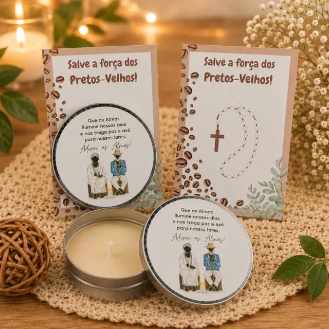 60 unidades de Vela Aromática na latinha Personalizada, Preto velho - Ibejada - Orixás e Entidades, fazemos qualquer tema.