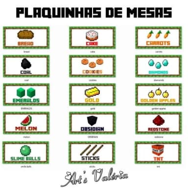 Plaquinhas de Mesa Minecraft - 10x5cm