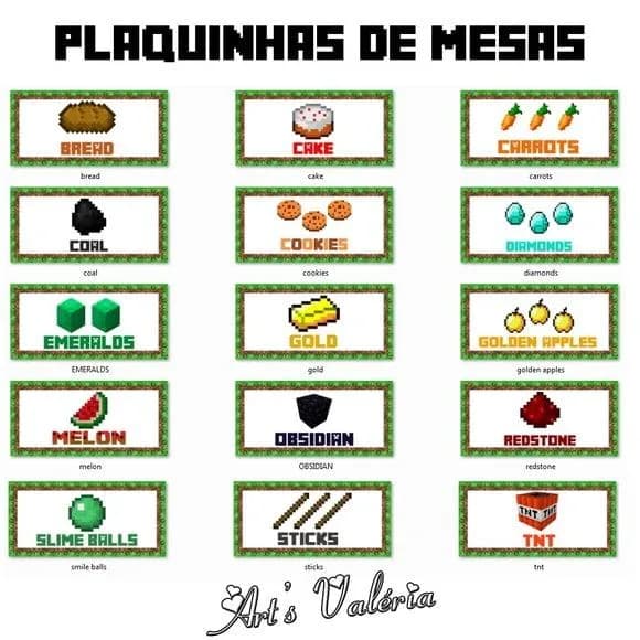 Plaquinhas de Mesa Minecraft - 10x5cm