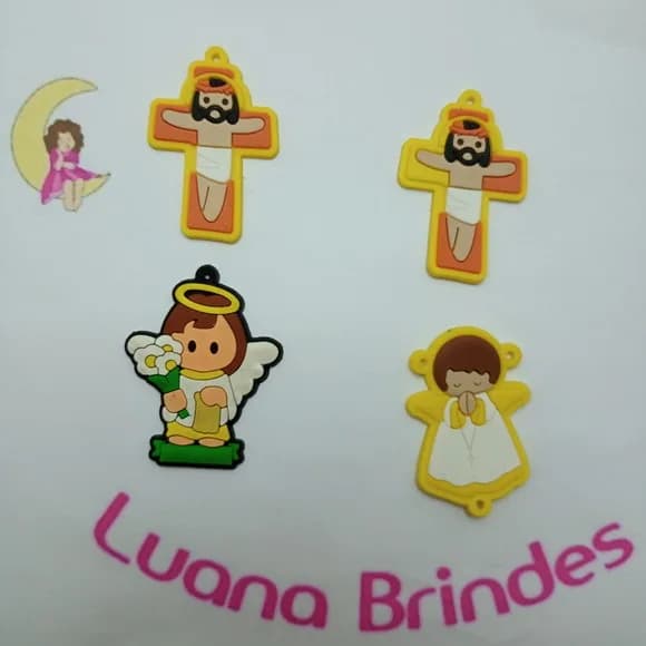Kit Terço Crucifixo Anjinha e São Gabriel de Borracha 2 Kits