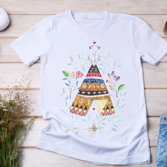 Camiseta Boho Style - Tenda Tribal com Aquarela