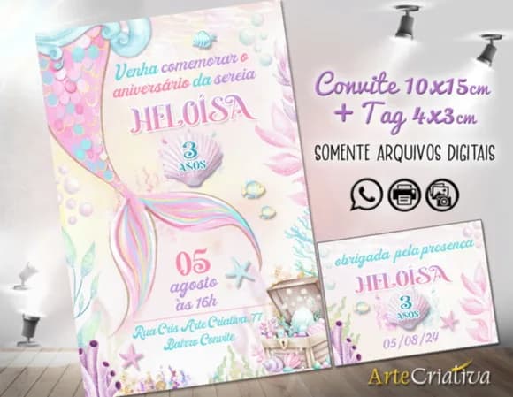Convite Digital C/tag Cauda de Sereia 2