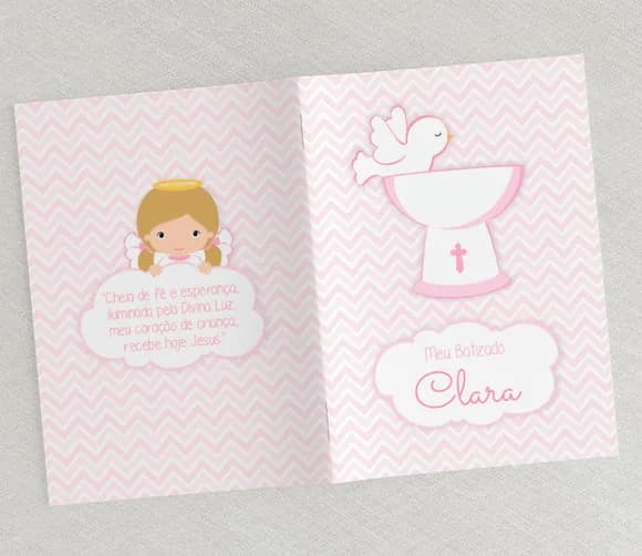 Lembrancinha Batizado - Livrinho De Orações - Chevron Rosa