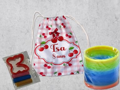 Kit Mochilinha + Mini Massinha de modelar e Mola Maluca Cerejinha
