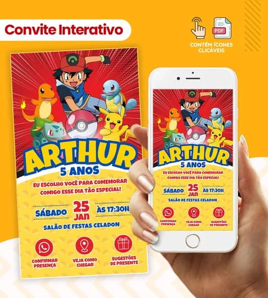 Convite Digital Interativo Pokemon