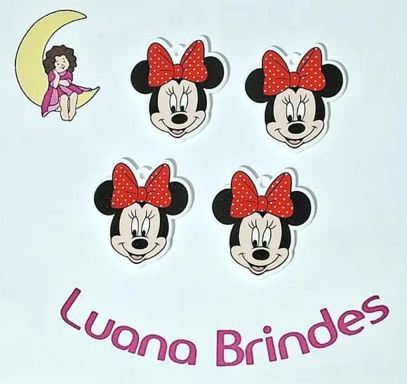 Pingente Minnie de Acrílico U.v. - Pct C/6 Unidades