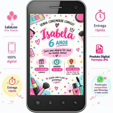 Convite Digital Maquiagem Make | Arte para Compartilhar pelo WhatsApp