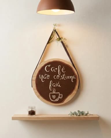 Placa Decorativa Cantinho do Café Madeira Pinus com Alça Courino 20cm