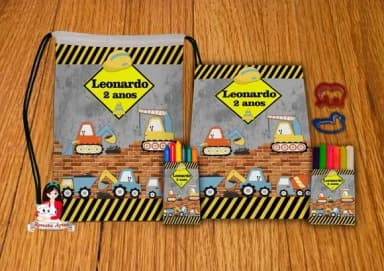 Kit Passatempo Personalizado na Mochila Tema Construção