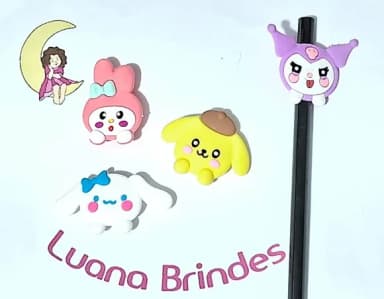 Ponteira P/lápis Melody e Kuromi Emborrachado 4 Unidades
