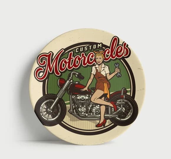 Prato Decorativo Custom Motorcycles Pin-up - Porcelana 21cm