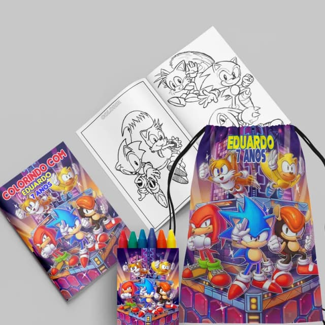 Kit Lembrancinhas Mochila e Revista personalizada do Sonic