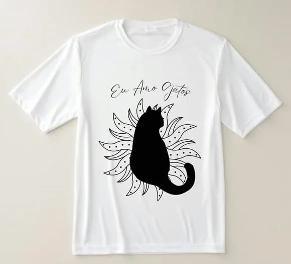 Camiseta Eu Amo Gatos Silhueta Preta
