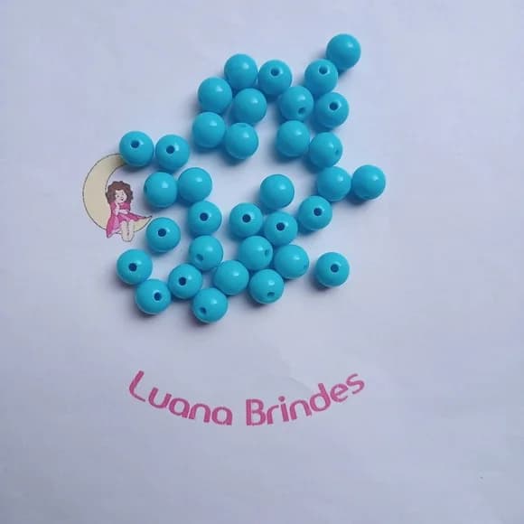 Bolinha Plástica Leitosa Azul Furo 10mm Pct 100 Unidades
