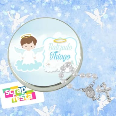 Latinhas Personalizadas Festa Batizado + Mini Terço Branco
