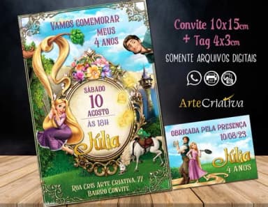 Convite Digital C/tag Rapunzel Enrolados