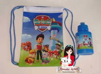 Mochila com Squeeze Personalizado Patrulha Canina