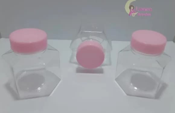 Baleiro Sextavado c/Tampa Rosa de plástico Pct 5 Unidades