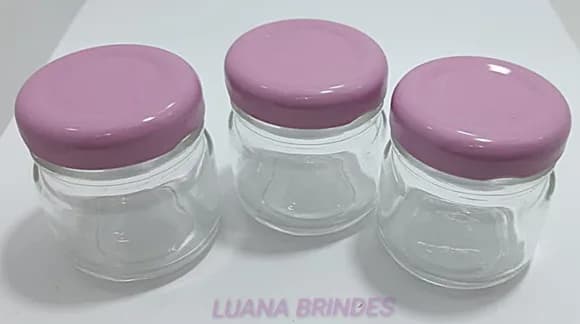 Potinho de Vidro 40ml c/tampa Lilás de metal-pct c/10 uni
