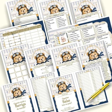 Kit 4 Brincadeiras Chá de Brincadeiras para Imprimir PDF Personalizado