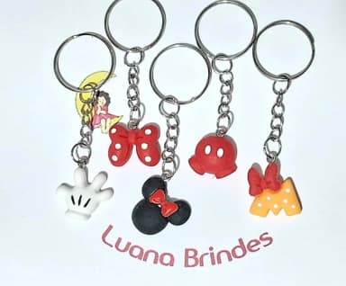 Chaveiro Mickey e Minnei de Resina Pacote com 5 Unidades