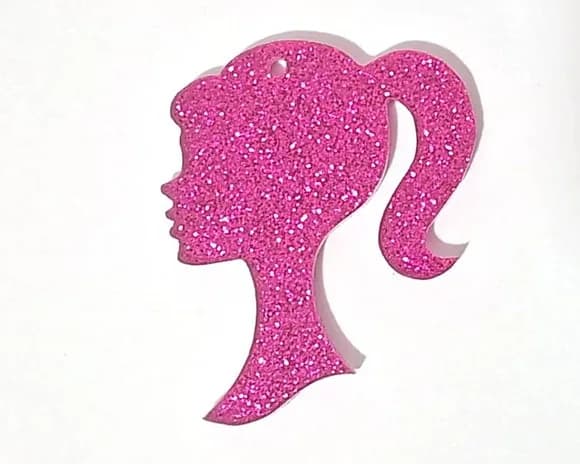 Pingente Barbie Pink com Glitter 3cm Acrílico - 5 Unidades