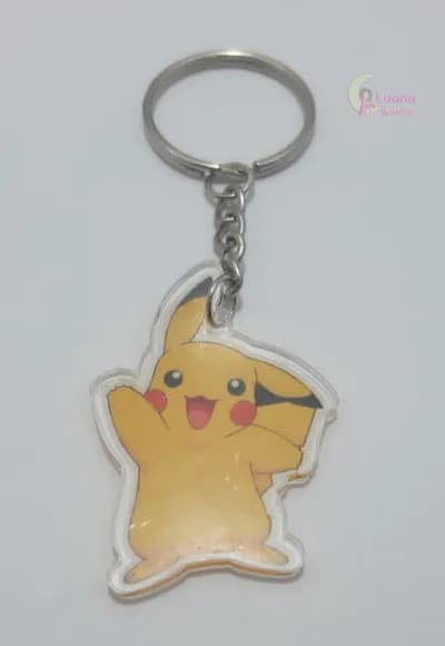 Chaveiro Pikachu de Acrílico Adesivado Pct 3 unidades