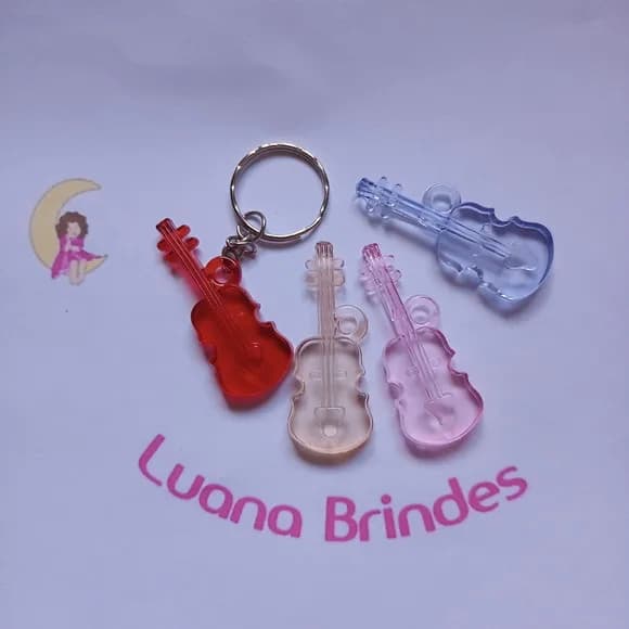 Chaveiro Violão Colorido de Acrilico 5,3cm Pct 7 Unidades