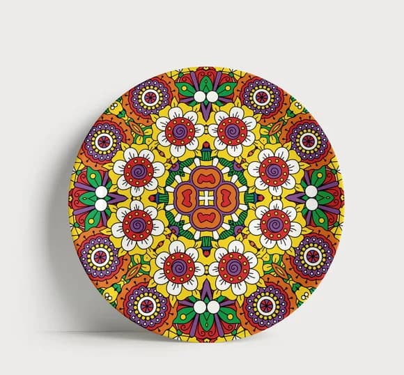 Prato Decorativo Mandala Geométrica Floral 21cm Porcelana