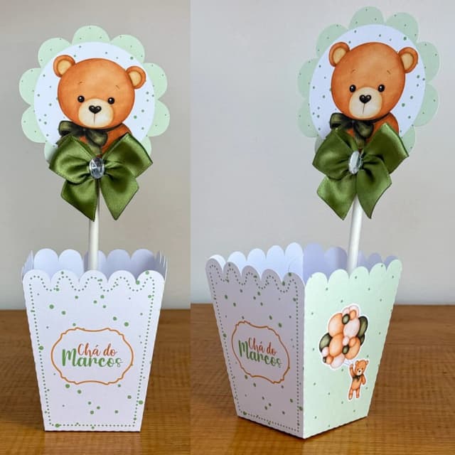 PEGUE E MONTE - Centro de Mesa CHA DE BEBE URSINHO VERDE - Decoração de Festa | Lembrancinhas | Aniversário | Personalizados