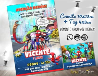 Convite Digital C/tag Turma do Homem Aranha Verso