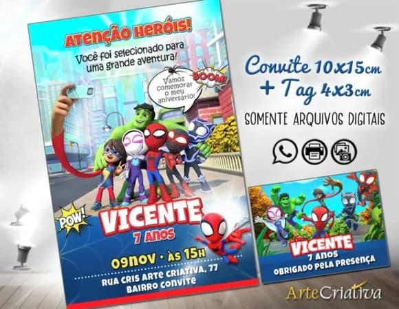 Convite Digital C/tag Turma do Homem Aranha Verso