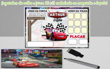 Lembrancinhas de Aniversario dos Carros Disney  jogo da Velha e Forca Personalizado