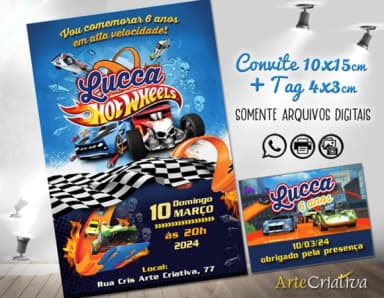 Convite Digital C/tag Hot Wheels 3