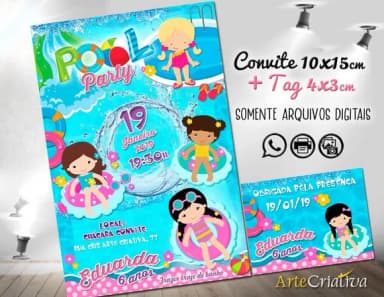 CONVITE DIGITAL C/TAG Pool Party Menina