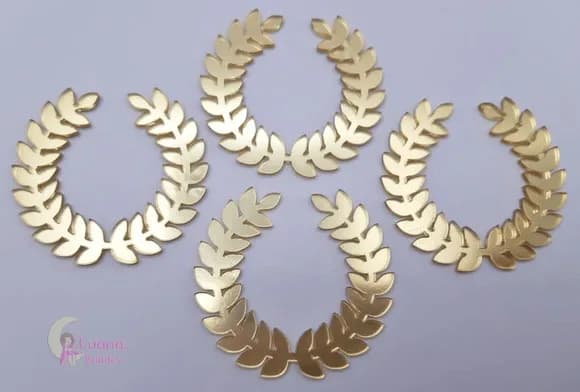 Aplique Coroa de Louro Acrílico Espelhado Dourado-pct C/5 un