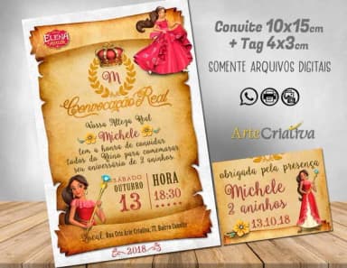 CONVITE DIGITAL C/TAG Pergaminho Princesa Elena Disney