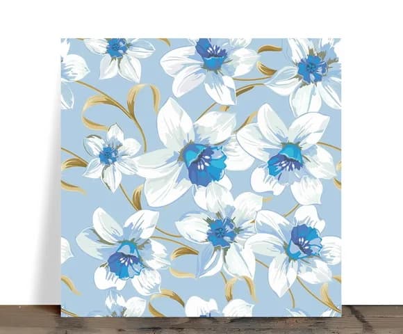 Azulejo Decorativo Floral Azul e Dourado 15x15 Cerâmica