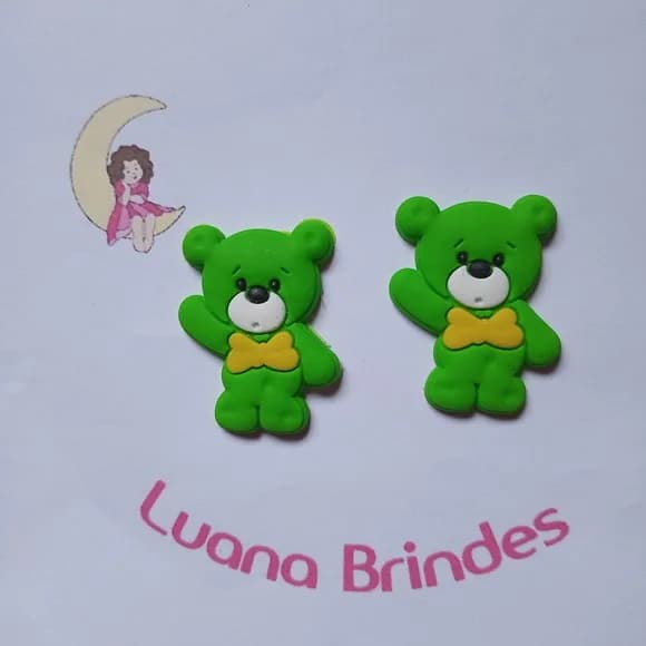 Aplique Urso Verde com Amarelo Emborrachado 4cm 7 Unidades